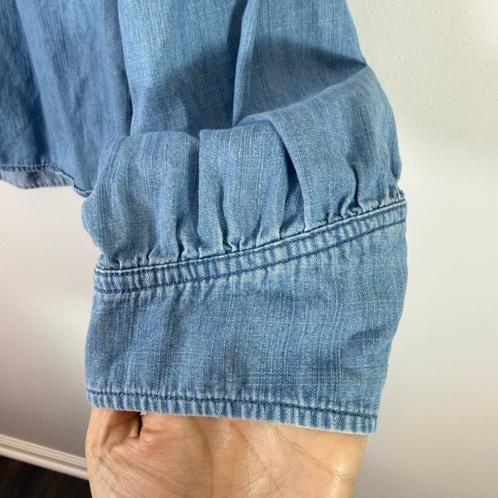 Point Sur Chambray Button Front Blouse Shirt Lyocell Farmhouse Western Cowgirl L - Picture 6 of 8